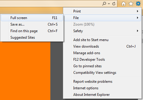 Internet Explorer menu